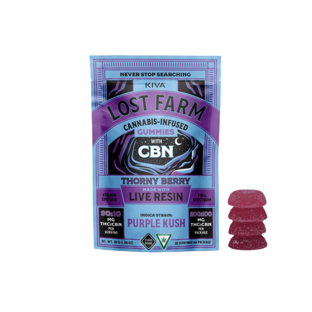 Photograph of product: Lost Farm | Thorny Berry x Purple Kush Live Resin Gummies | 2:1 TH-oui:CBN | 200mg