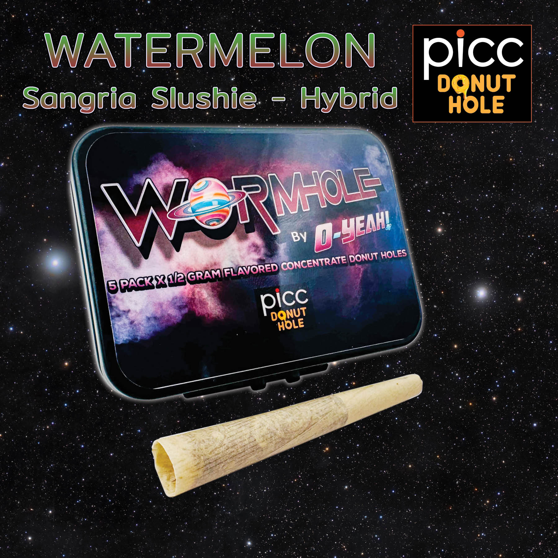 Photograph of product: Picc x O-YEAH! | Watermelon Sangria Slushie Donut Hole | Infused Pre-Roll 5 Pack | 2.5g