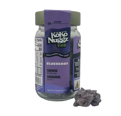 Photograph of product: KOKO NUGGZ / EDIBLES / CHRISPY TREATS / BLUEBERRY / 100MG