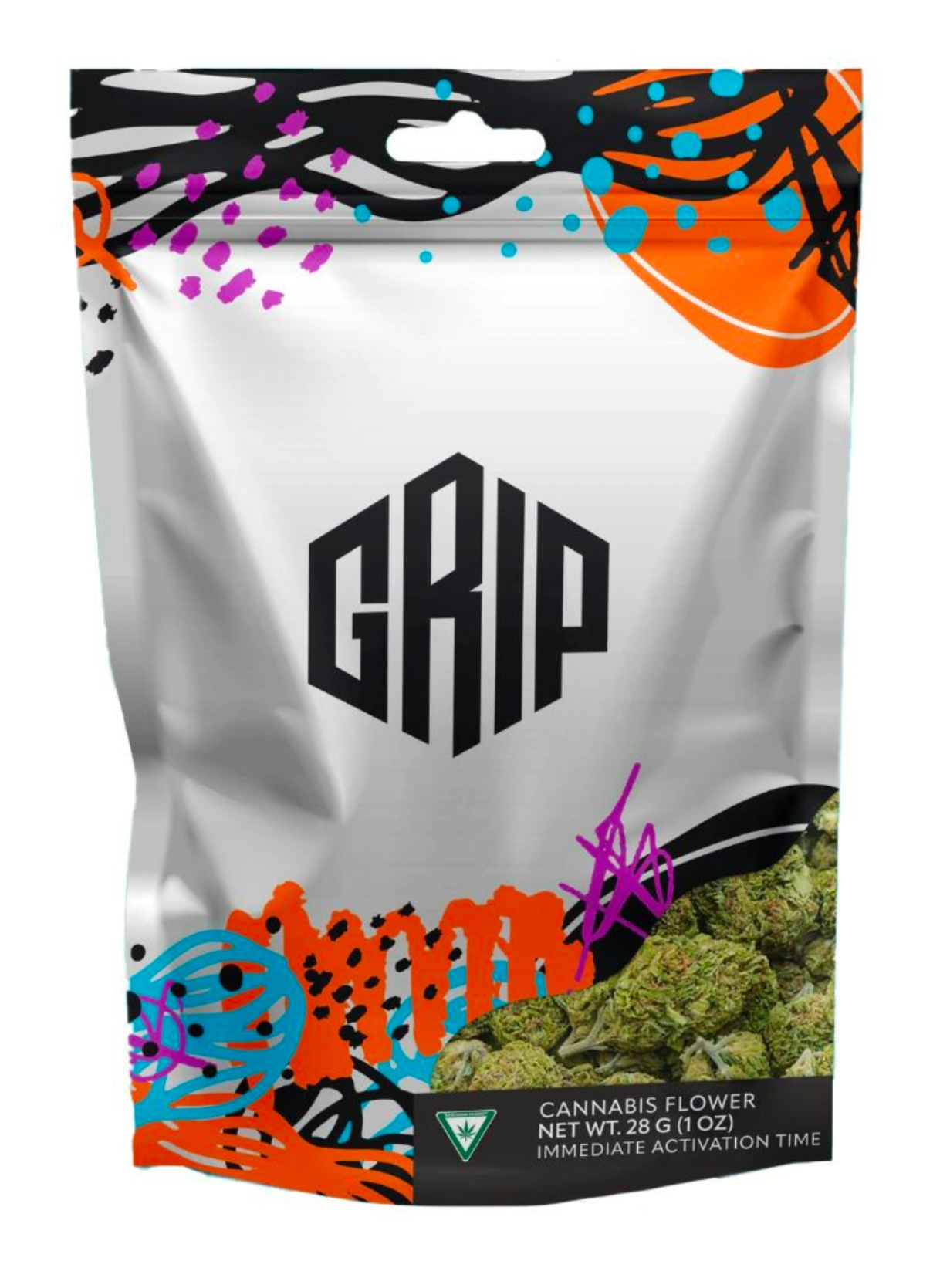 Photograph of product: (A) GRIP: Pure Michigan 28G Prepackaged Flower (H-I)