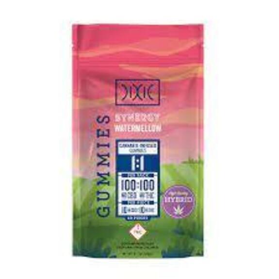 Photograph of product: Dixie - Watermellow Synergy 100mg TH-oui:100mg CBD Gummies