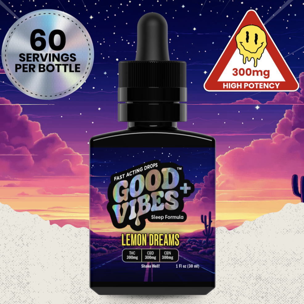 Photograph of product: Good Vibes Plus | Sleep Lemon Dreams | Tincture | 300mg TH-oui/300mg CBD/300mg CBN