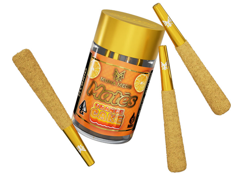 Photograph of product: Muha Meds Mates 5x0.6g Infused Pre Roll Pack | Orange Cake - Hybrid