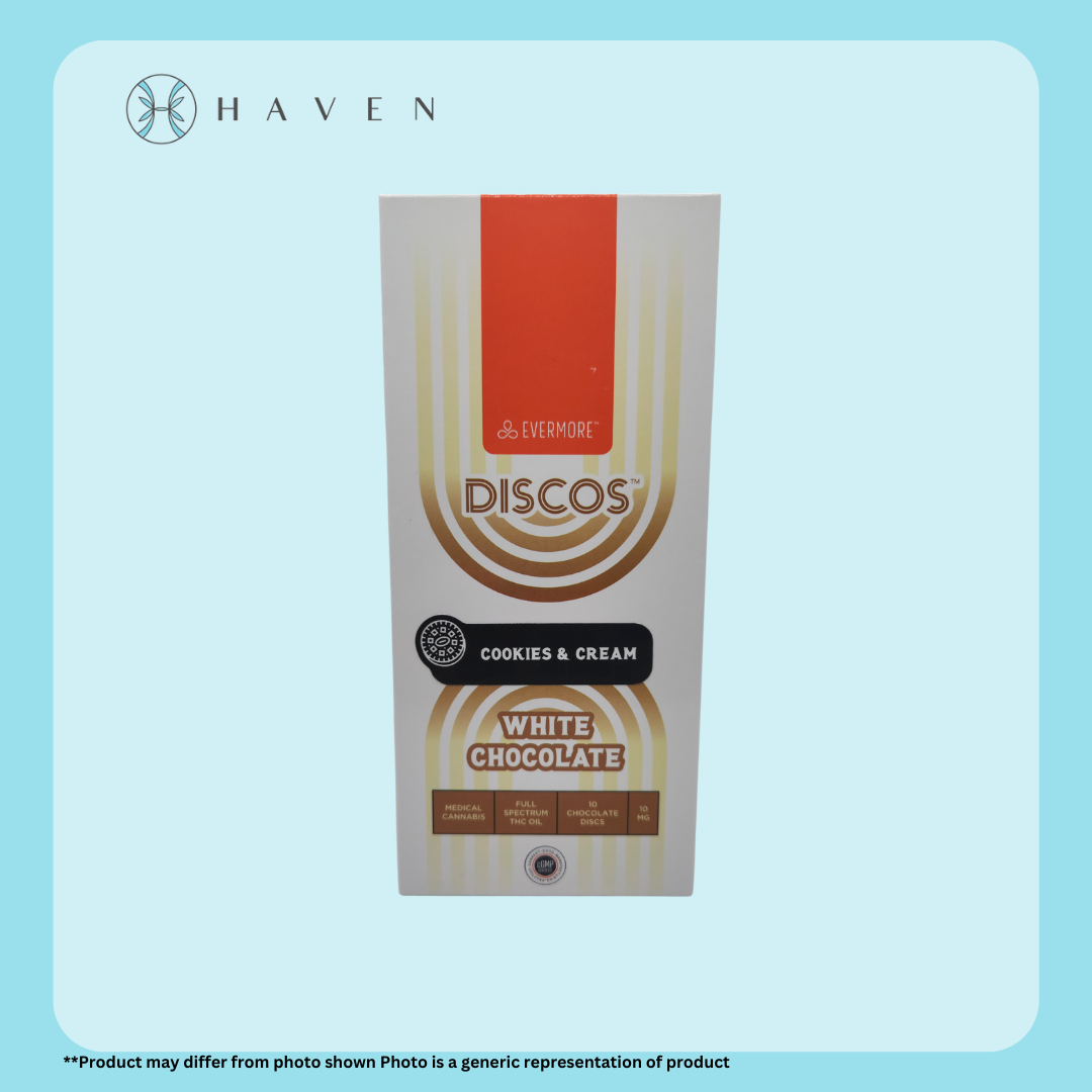 Photograph of product: 10mg White Chocolate Disco w/ Cookies & Cream Topping (10pk) *MAY CONTAIN NUTS* | Evermore