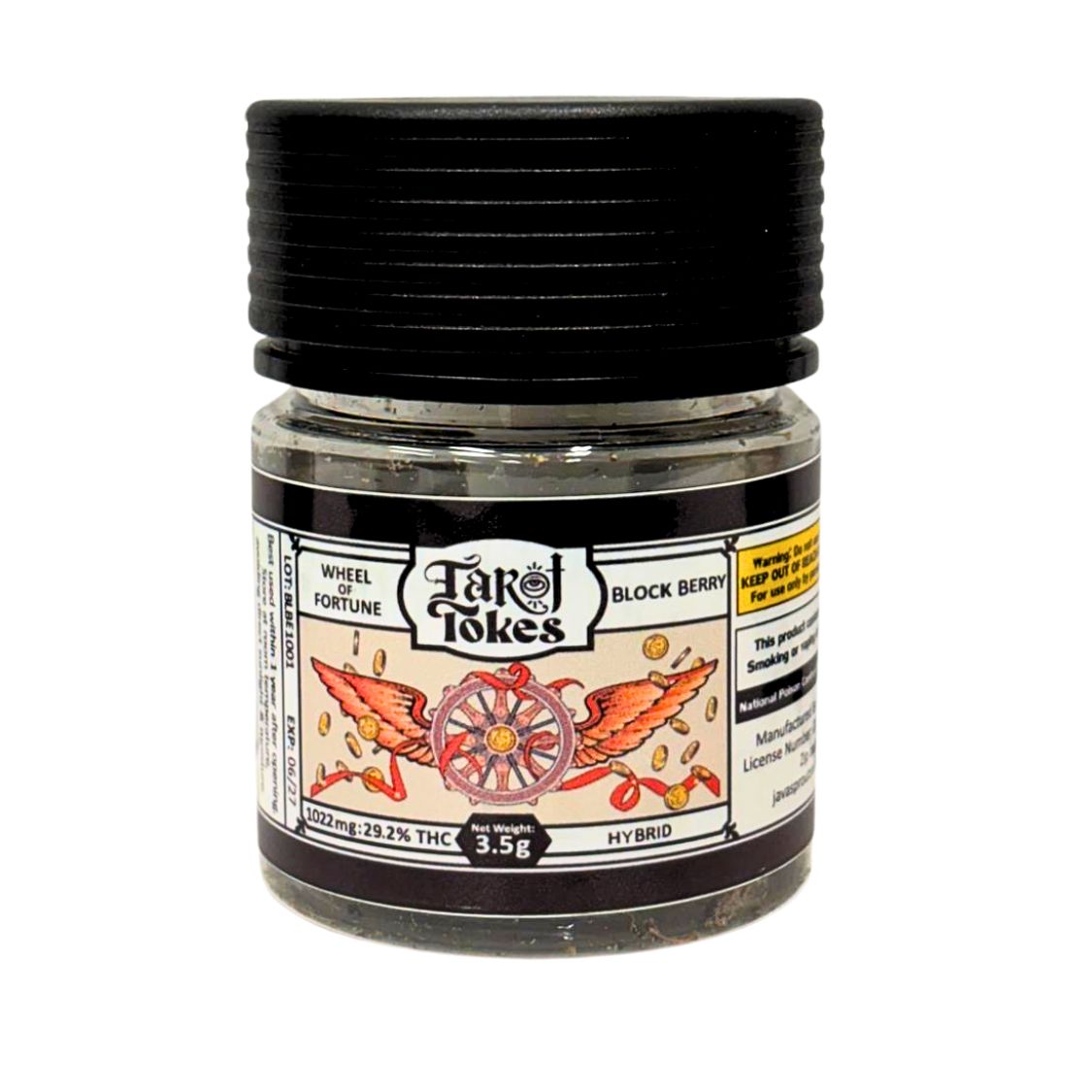 Photograph of Product: Tarot Tokes "Wheel of Fortune" Block Berry Flower Jar - 3.5g