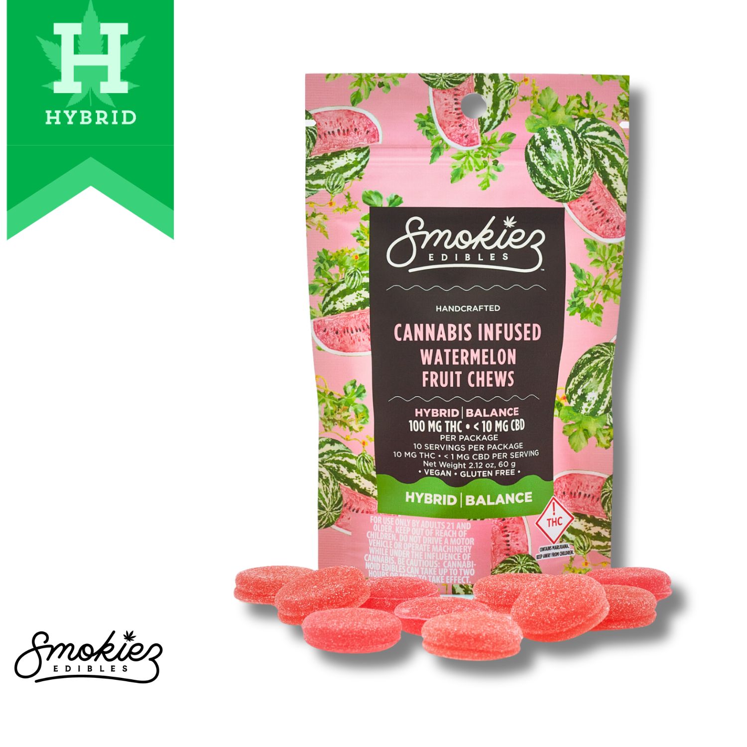 Photograph of product: Smokiez | Edibles TH-oui | Gummies | 10pk | Sweet Watermelon | 100mg