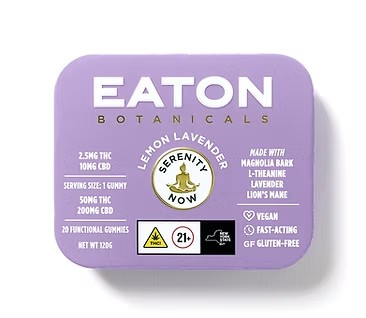 Photograph of product: EATON BOTANICALS | SERENITY NOW GUMMIES | TH-oui+CBD(1:4) LEMON LAVENDER | 50MG(20PK)