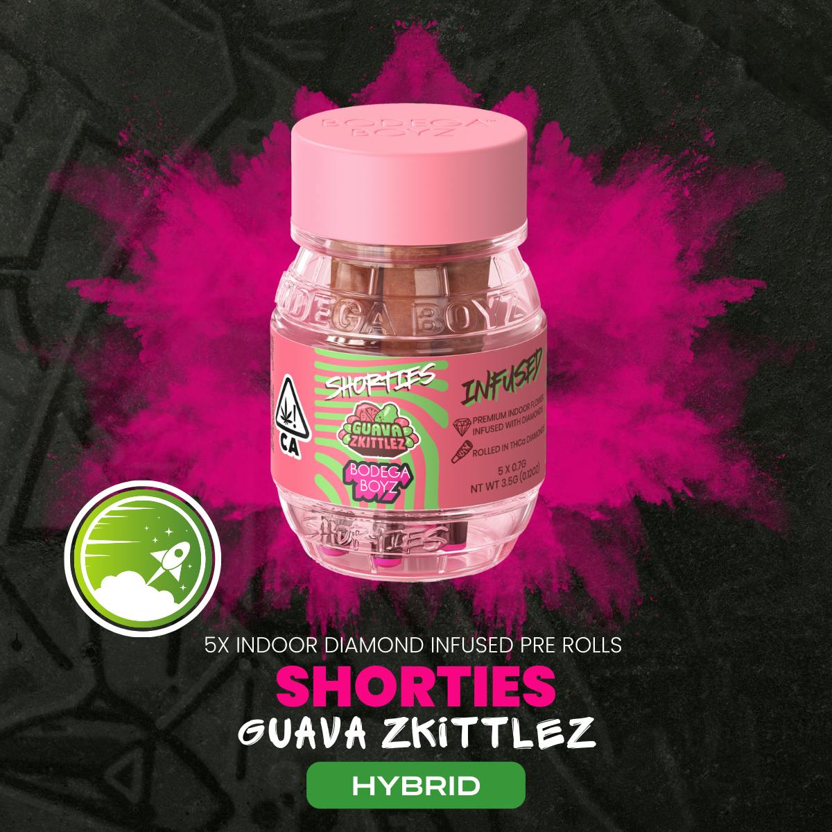 Photograph of product: Bodega Boyz | Shorties Infused Preroll (3.5g-5pk) Guava Zkittlez (H)