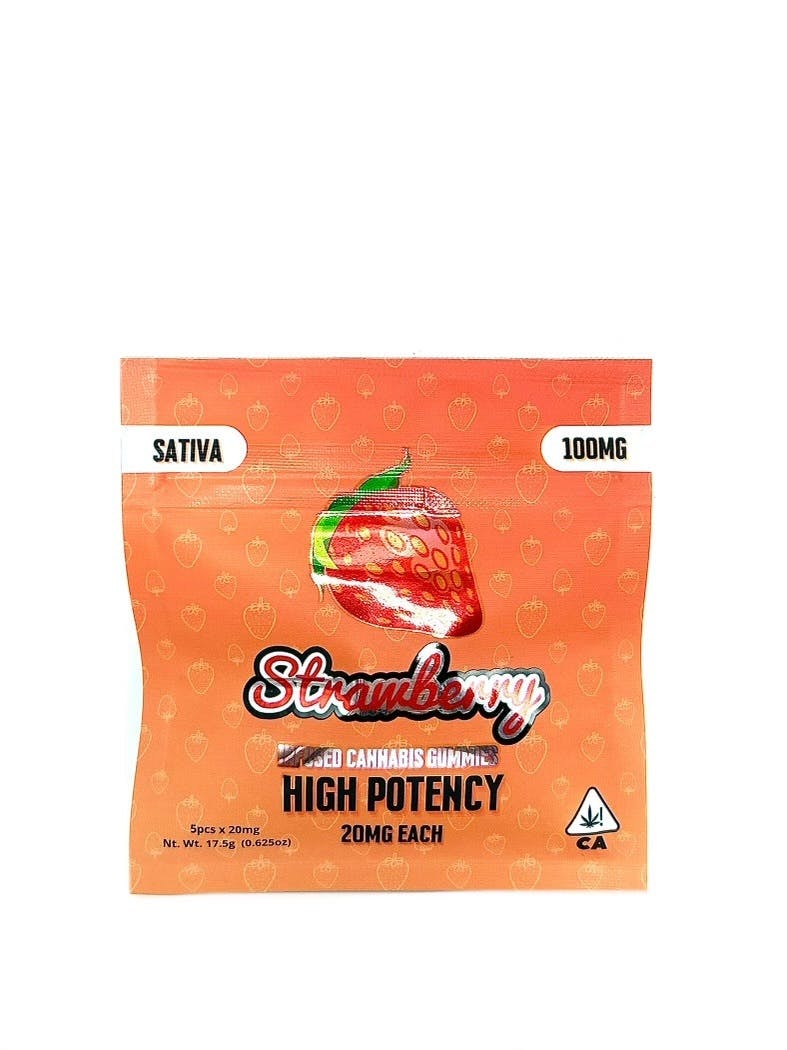 Photograph of product: MAS - Gummies - Strawberry - 5pk x 20mg - 100mg