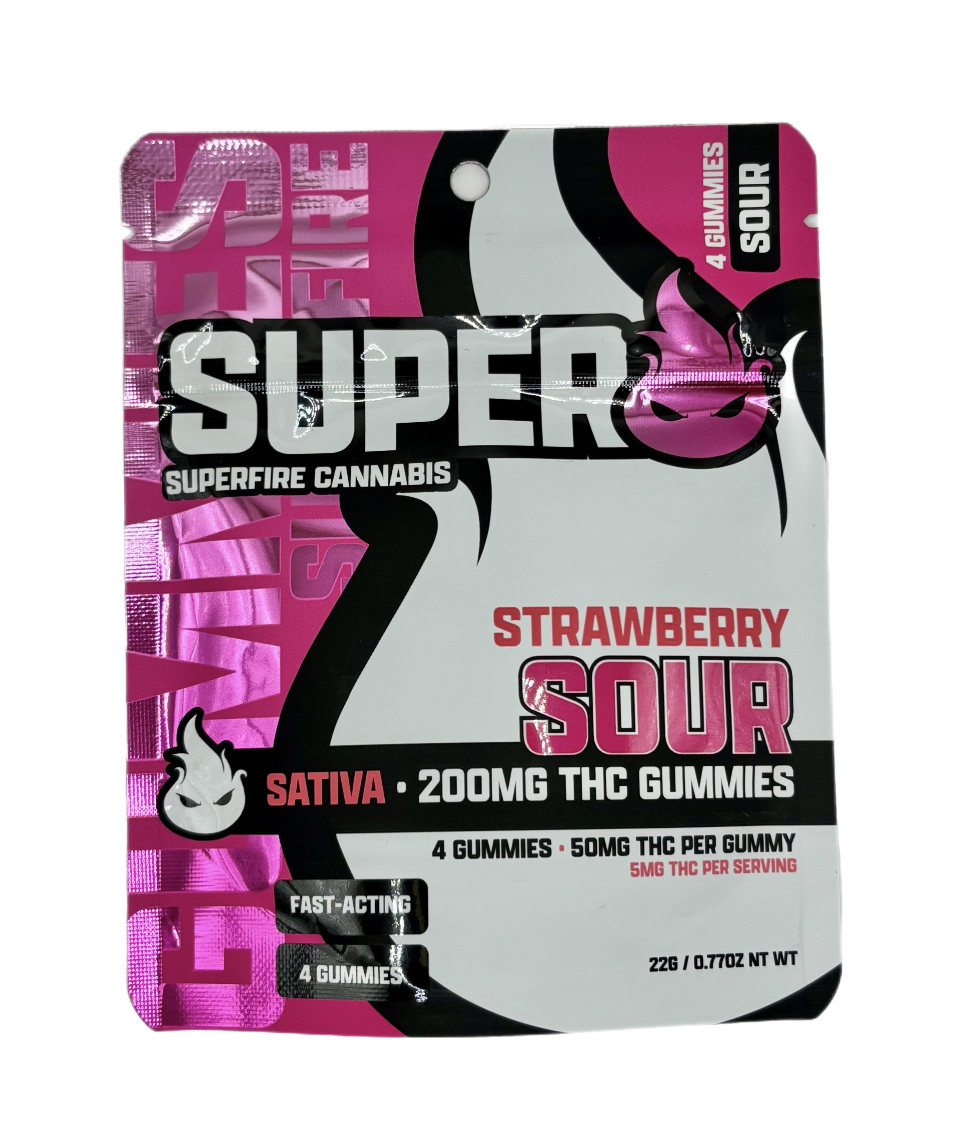 Photograph of product: SUPERFIRE | SOUR STRAWBERRY | GUMMIES | 200MG