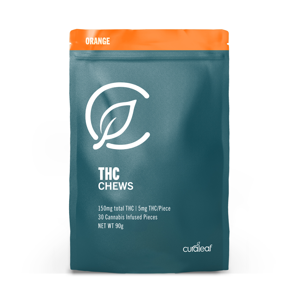 Photograph of product: Orange Fruit Chew 150mg (30-Pack | 5mg Each)