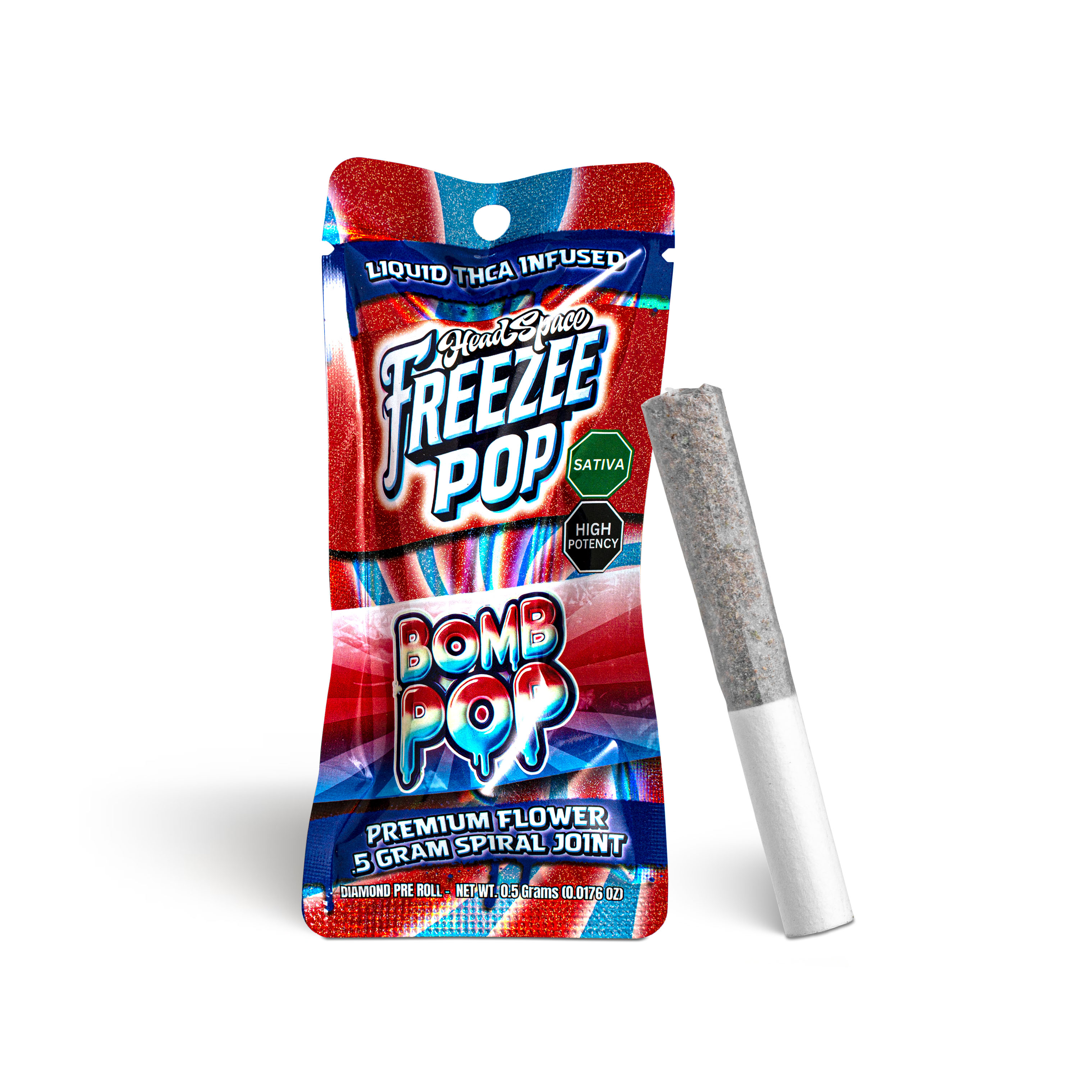 Photograph of product: Bomb Pop Freeze Pop TH-ouia Pre-Roll - .5g
