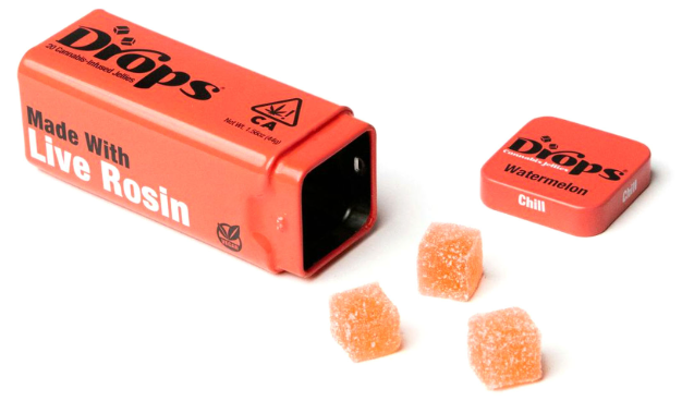 Photograph of product: Drops Watermelon 5mg 20PK Live Rosin Infused Oui'd Jellies 100mg