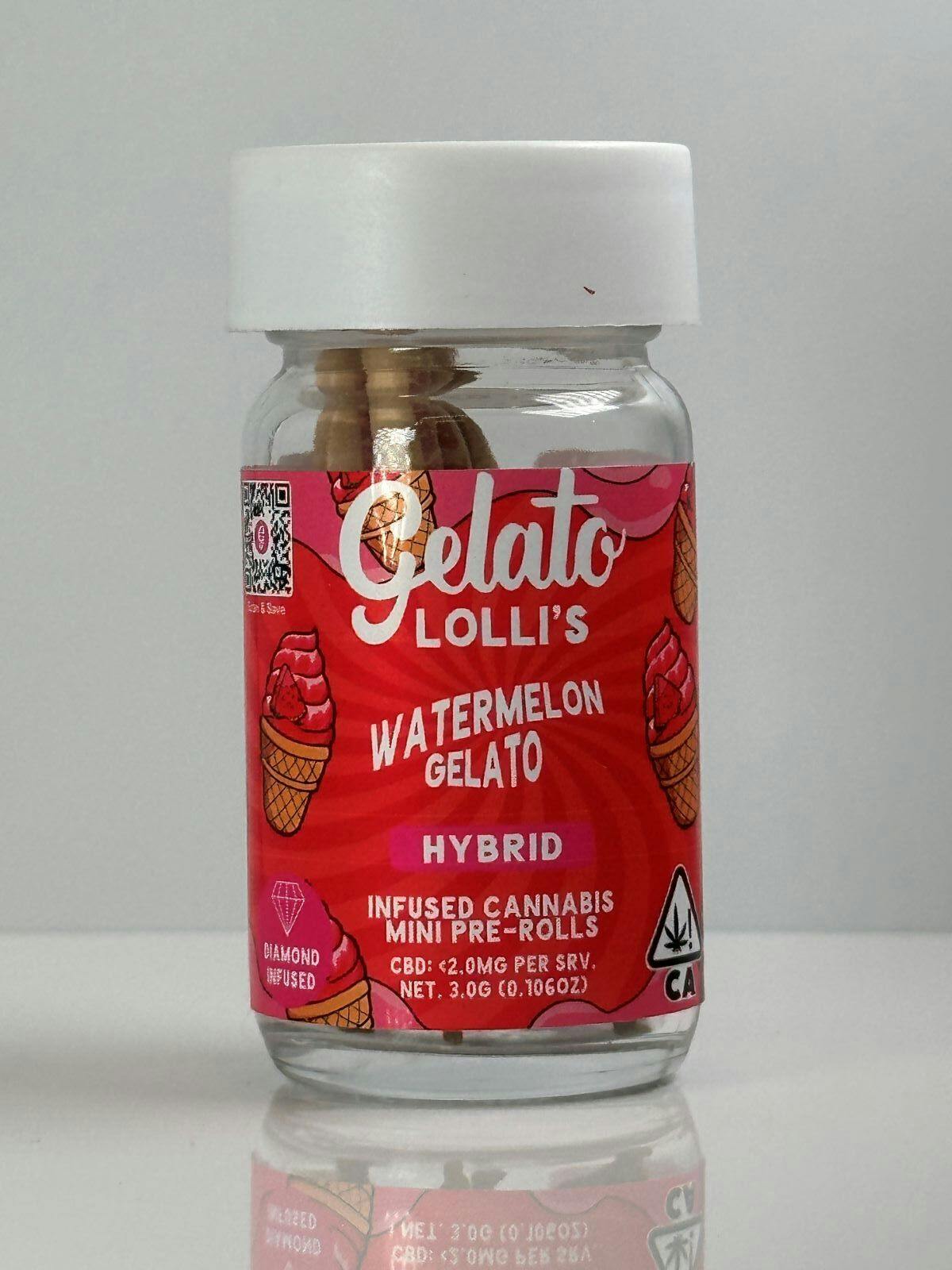 Photograph of product: Gelato Lollis .6g Watermelon Gelato Diamond Infused Prerolls 5pk