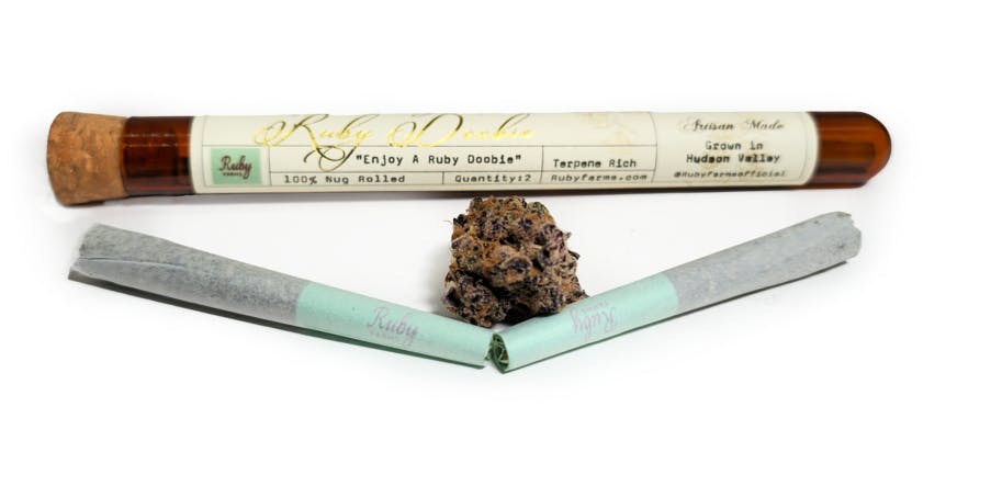 Photograph of product: Ruby Farms | Ruby J's: Doobie's | OG #18 | 2 Count Prerolls