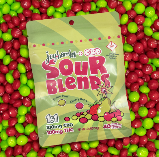 Photograph of product: Chews - Joybombs 1:1 (TH-oui:CBD) Sour Blend - 40pk - 100mg