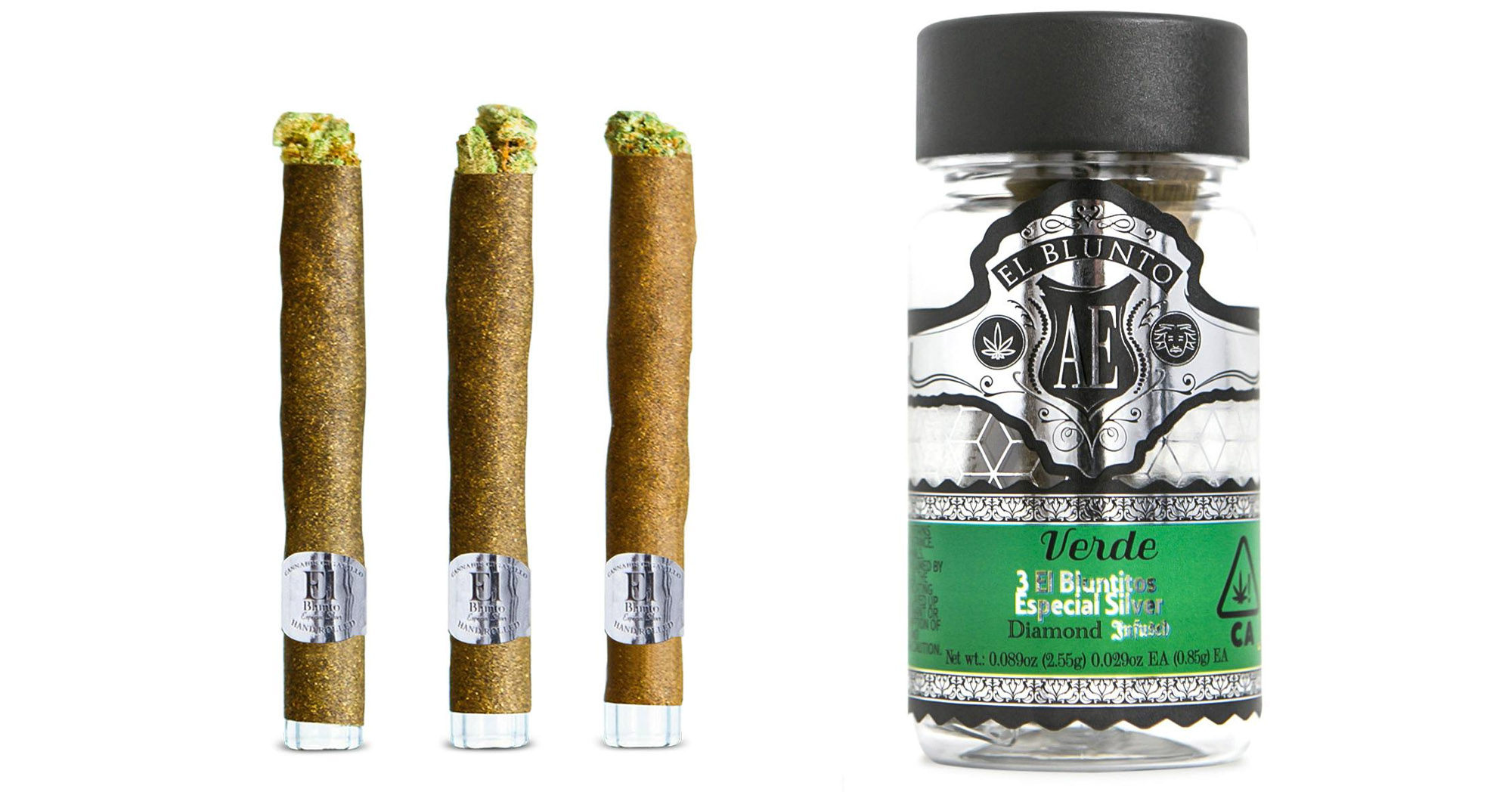 Photograph of product: El Bluntito | AE Especial Silver | Diamond Infused 3pk | Verde | 2.55g