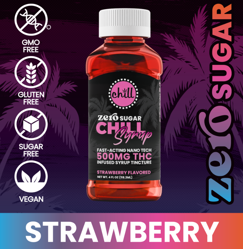 Photograph of product: Zero Sugar Fast Acting CHILL Syrup Strawberry 500mg