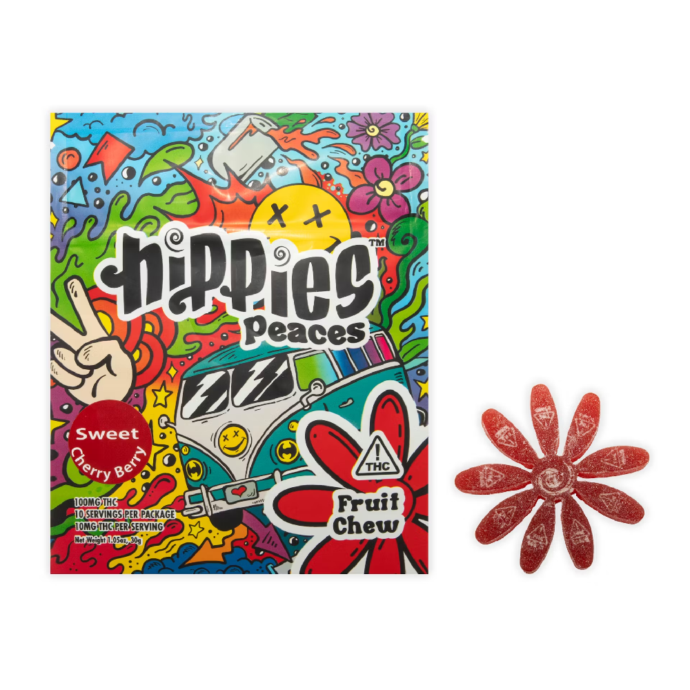 Photograph of product: Hippies Peaces Gummies Sour Cherry Berry 100mg