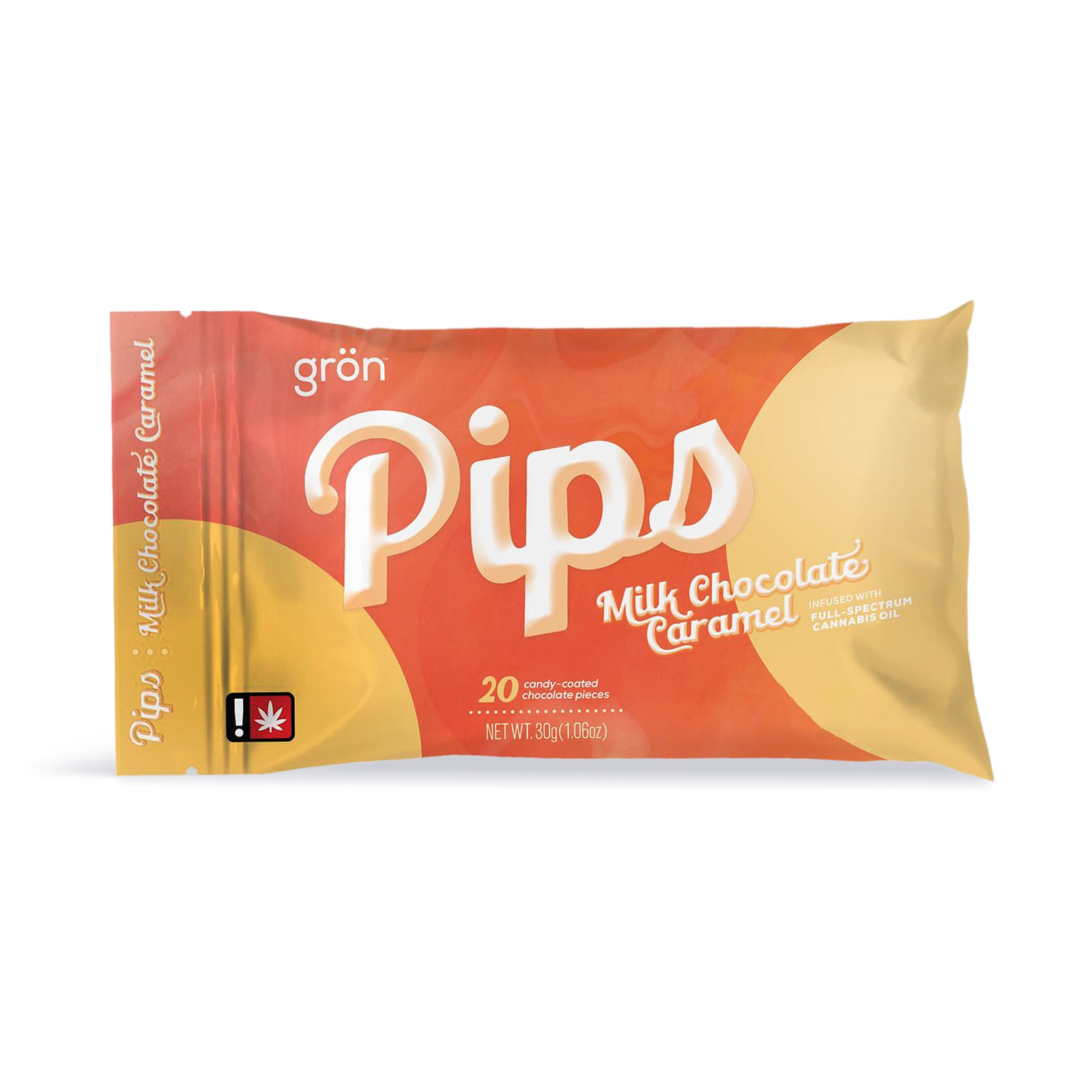 Photograph of product: Gron Pips Milk Chocolate Caramel 3:1 (300mg CBG/100mg TH-oui) - Oui'd