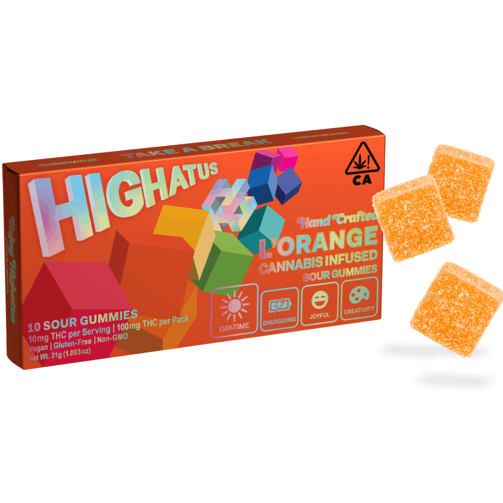 Photograph of product: HIGHATUS | L'ORANGE | 10MG SOUR GUMMIES | 10PK