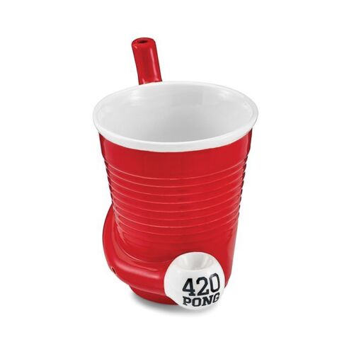 Photograph of product: Ceramic Pipe Mug w/ Beer Pong Design - Red - Artist; Fashioncraft