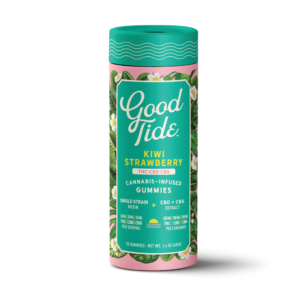 Photograph of product: Good Tide - 200mg THC / 100mg CBD / 100mg CBG - Hash Rosin Gummies - Kiwi Strawberry (H)