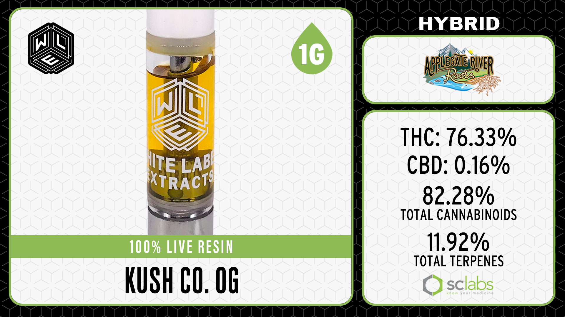 Photograph of product: WLE - Kush Co. OG (H) - Live Resin Cartridge 1g