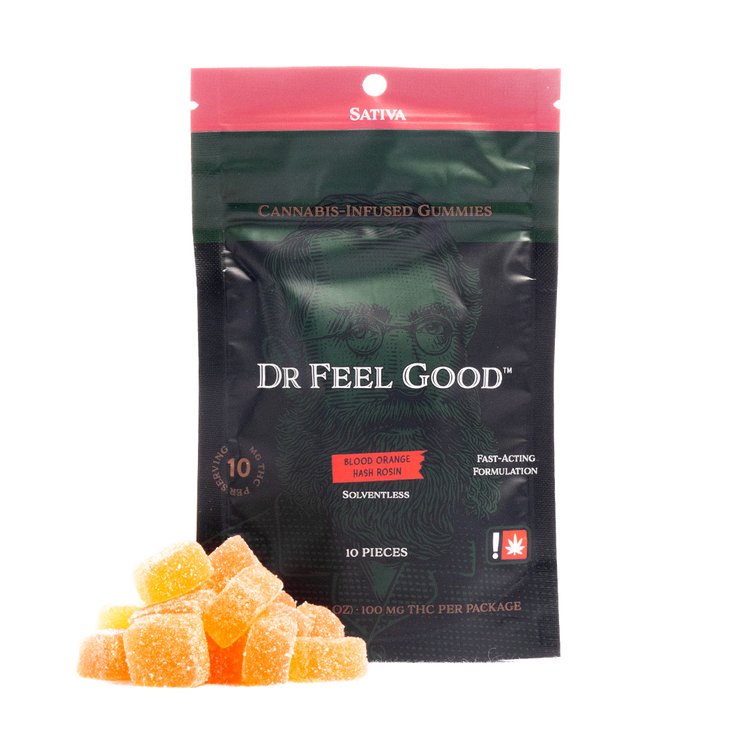 Photograph of product: Dr. Feel Good | BLOOD ORANGE Oui'd 10pc au chocolat Rosin Gummy | 100mg