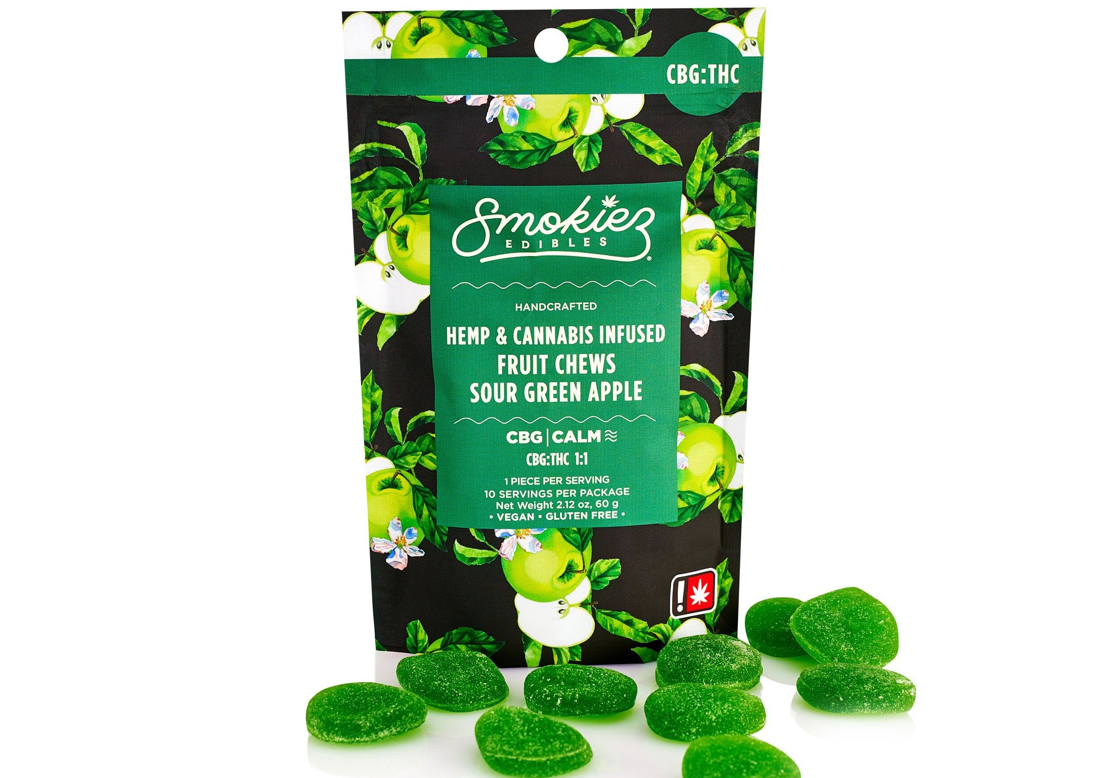 Photograph of product: Smokiez | Sour Green Apple 1:1 CBG/TH-oui | 100mg 10 Pack Gummies