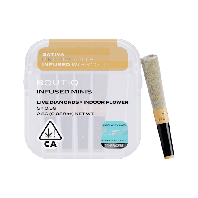 Photograph of product: Pink Pineapple x Biscotti Live Diamond Infused Pre Rolls (5 pack) - 