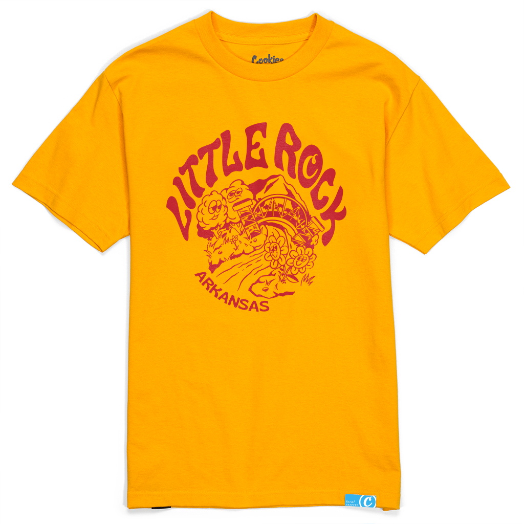 Photograph of product: Cookies: Little Rock Tee | Gold with Red Print