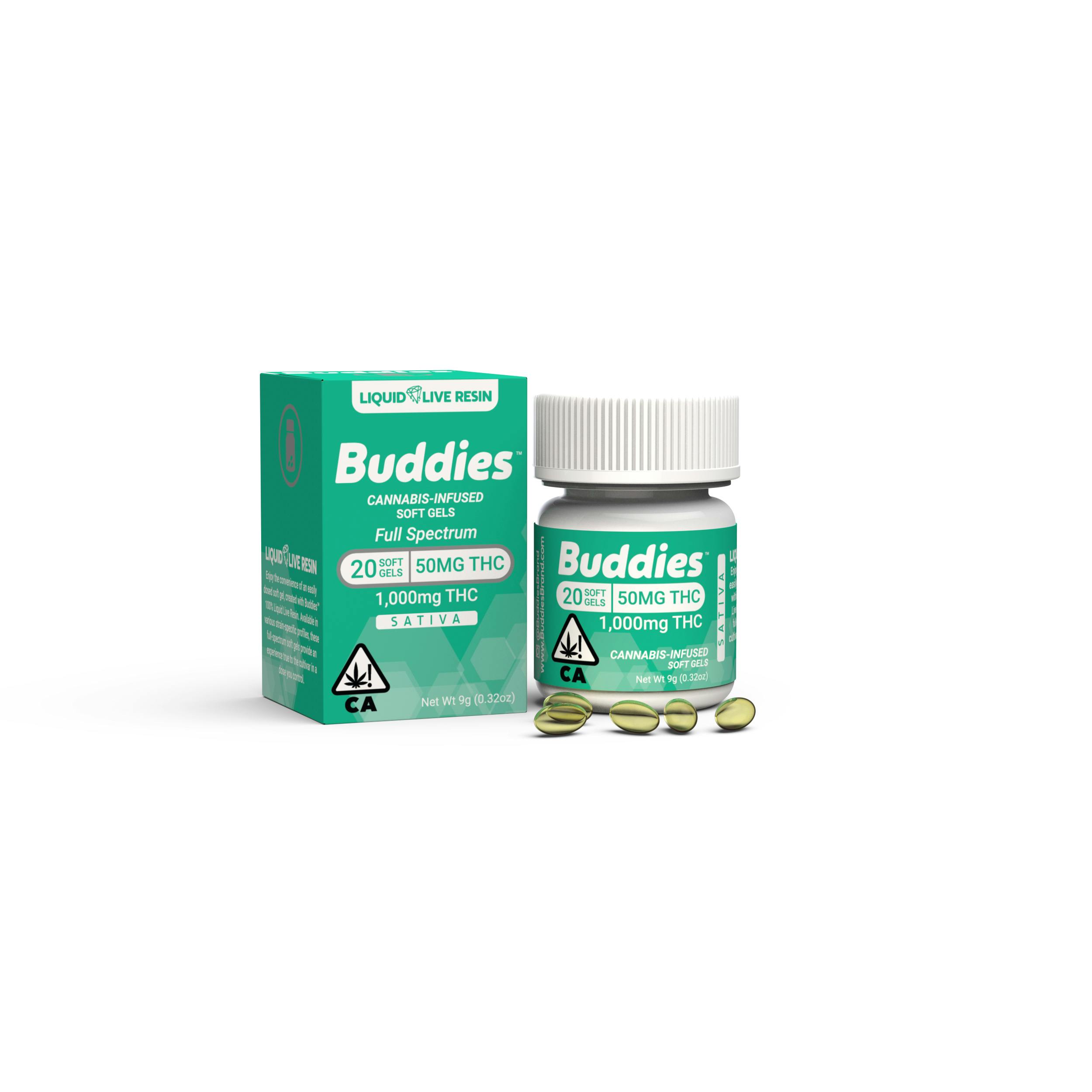 Photograph of product: Buddies | Live Resin 50mg Oui'd Soft Gels / 20pc | 1000mg |