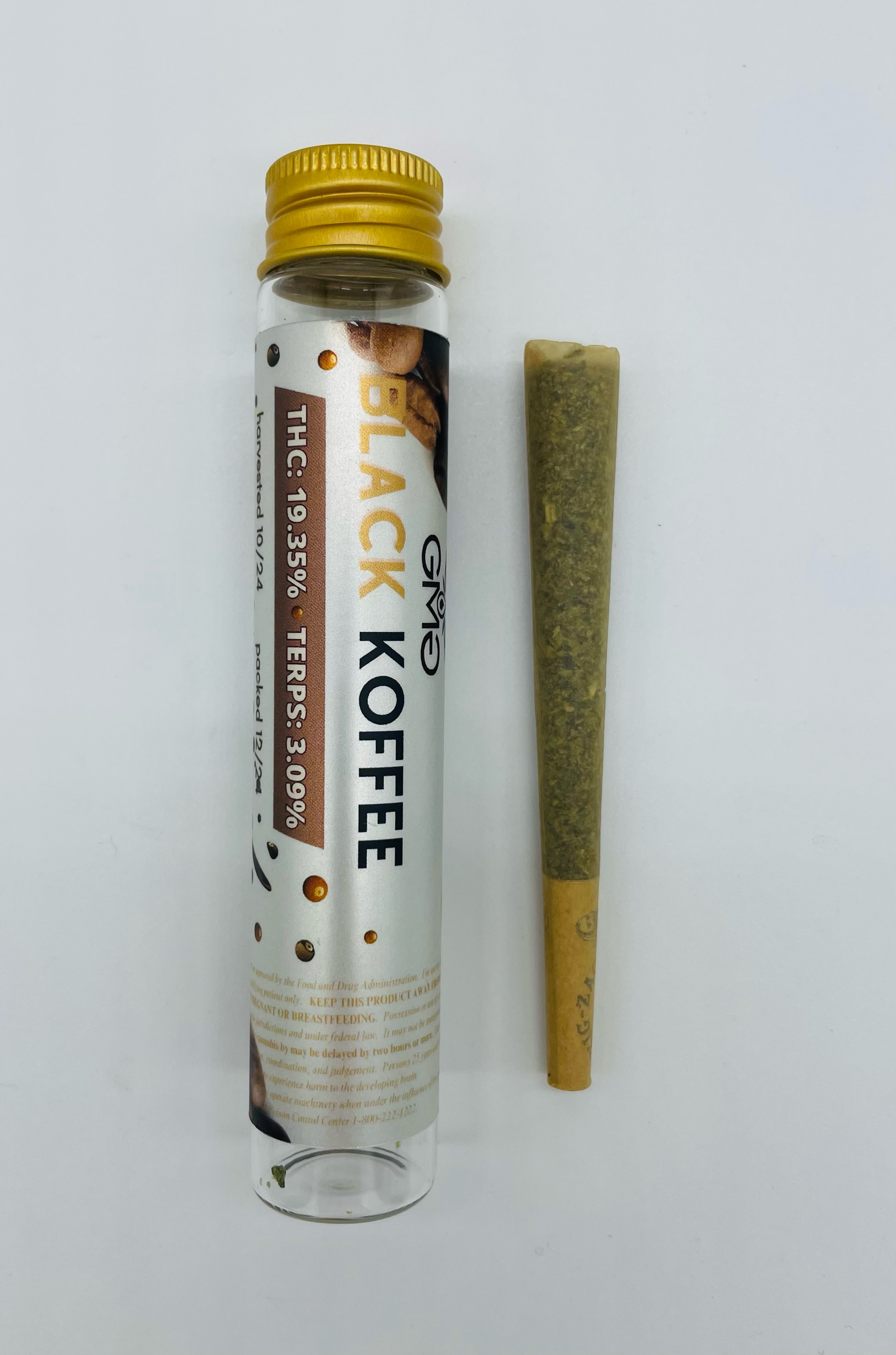 Photograph of product: Green Mountain Gardens | Black Koffee | Pre-Roll | 1g | 19.35% TH-oui