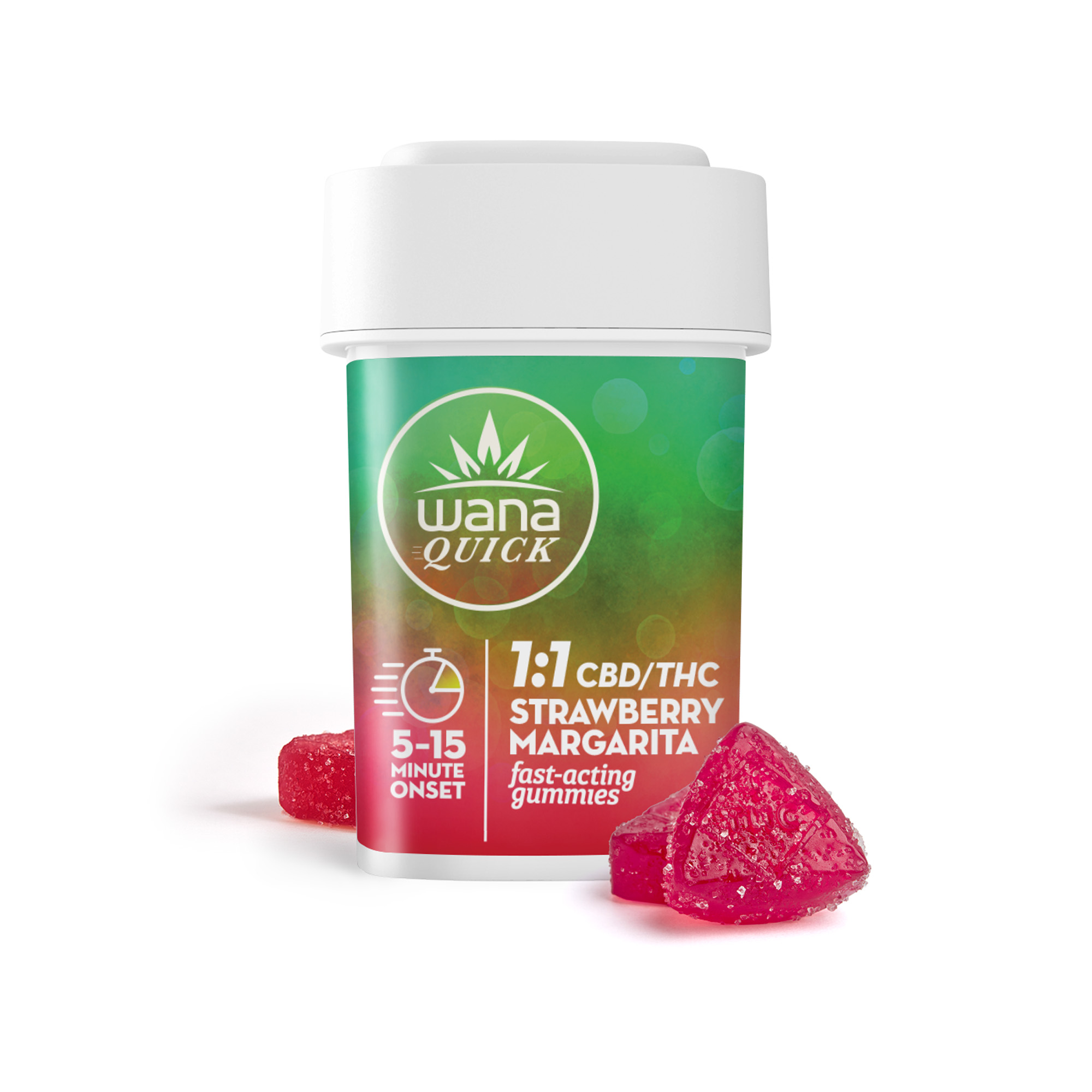 Photograph of product: Wana Quick | Strawberry Margarita | 1:1 CBD:THC | 10pk Gummies | 100mg