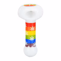 Photograph of product: Pride Rainbow Hemp Leaf Glow Glass Spoon Pipe