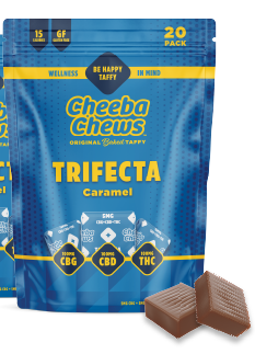 Photograph of product: Trifecta Caramel | Taffy | 100mg | 1:1:1 TH-oui:CBD:CBG | Hybrid