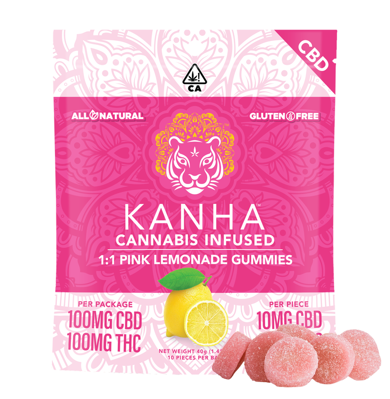Photograph of product: Kanha Pink Lemonade 1:1 CBD:THC Gummies 200mg
