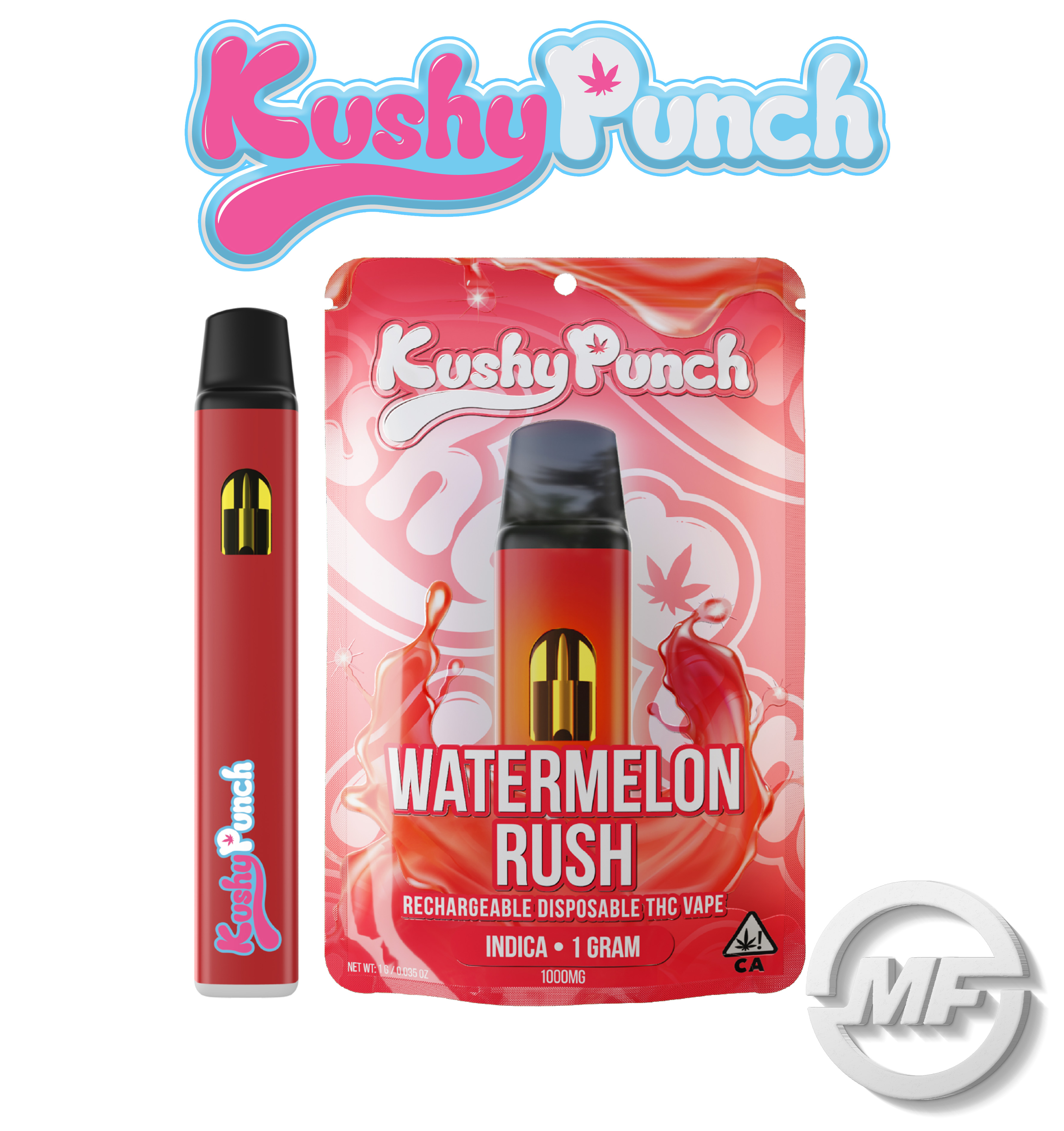 Photograph of product: Kushy Punch | Watermelon Rush | Rechargeable Disposable | 1g