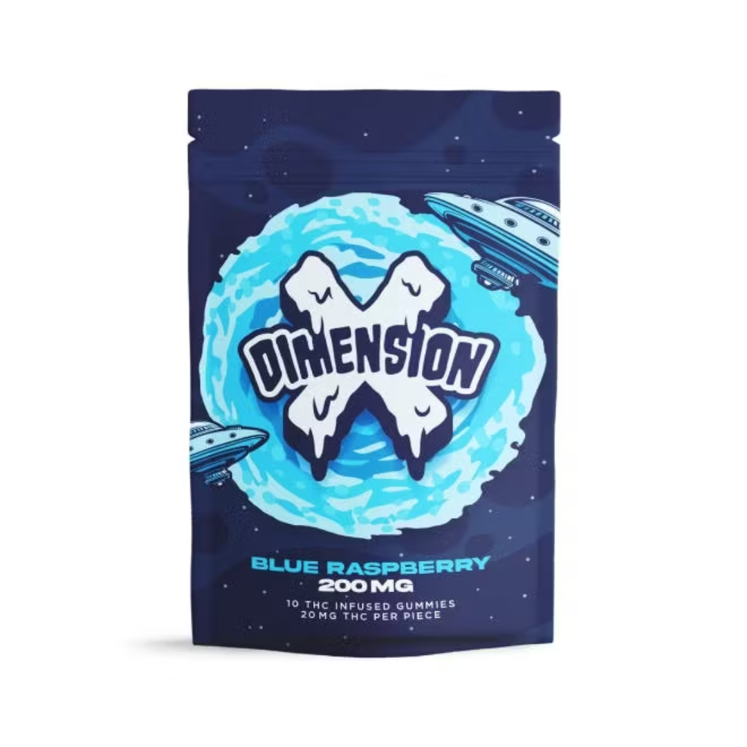 Photograph of product: Dimension X | Blue Raspberry Gummies | 10x20mg | 200mg