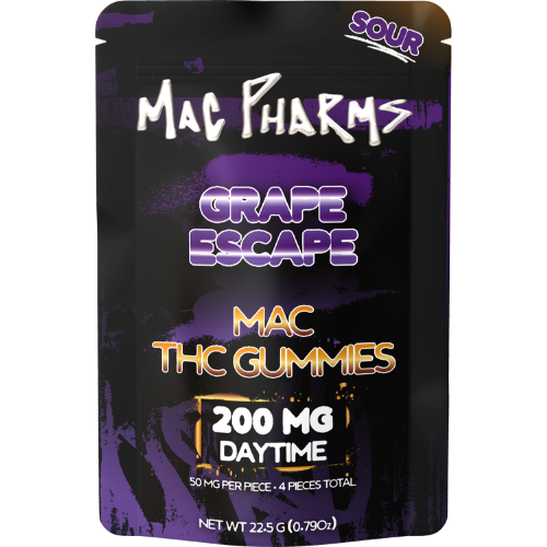 Photograph of product: Mac Pharms Sour Grape Escape Gummies 4 Pieces 200mg TH-oui