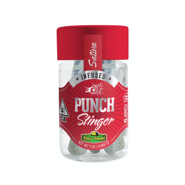 Photograph of product: Sour Diesel | 2.5g | .5g x 5 Stingers Infused Preroll Packs - 