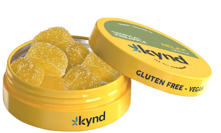 Photograph of product: 100mg - 10pk - Edibles - Relax Tropical Pineapple - Kynd - REC