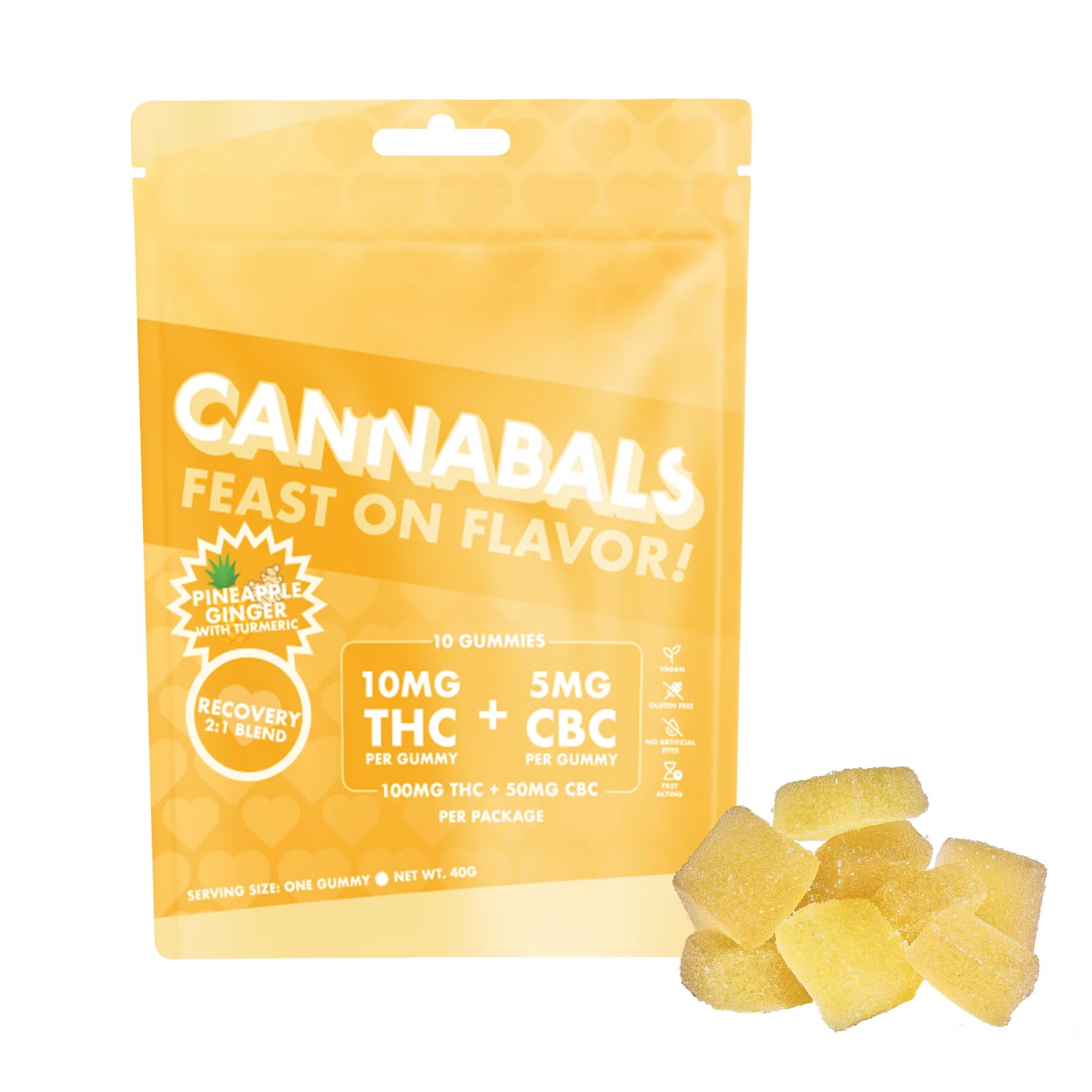 Photograph of product: Cannabals | Pineapple Ginger | 100mg Recovery Gummies