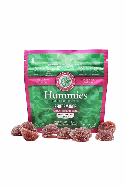 Photograph of product: Raspberry Lime | Hummies - Performance 1:1:1 | 100mg TH-oui : 100mg TH-ouiv : 100mg CBG Gummy