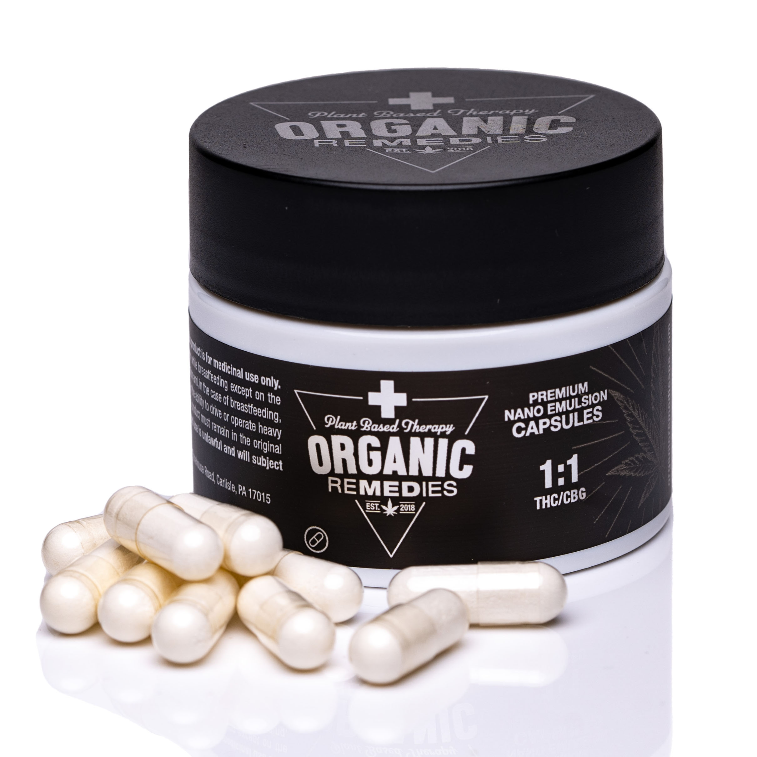 Photograph of product: Nano Emulsion | 1:1 TH-oui:CBD Capsules | 15mg/10pk