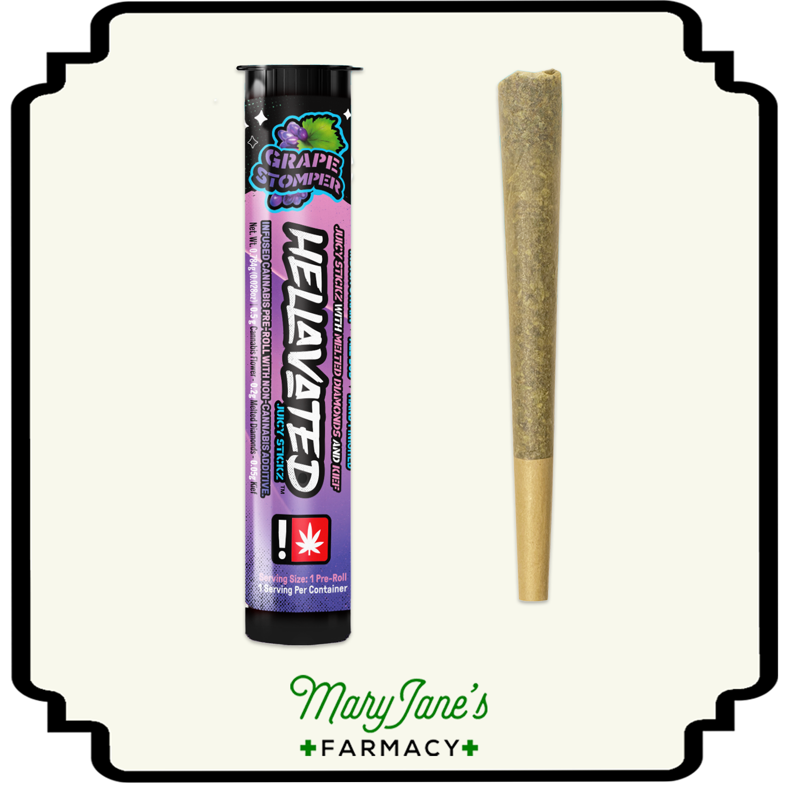 Photograph of product: Grape Stomper Juicy Stickz Infused Pre-Roll | .75g