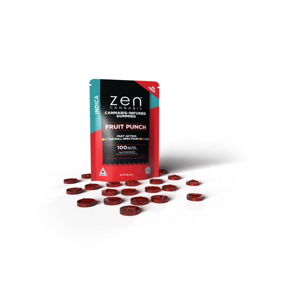 Photograph of product: Zen Gummy | Fast Acting | Full Spectrum | Fruit Punch Oui'd 5mg 20pk
