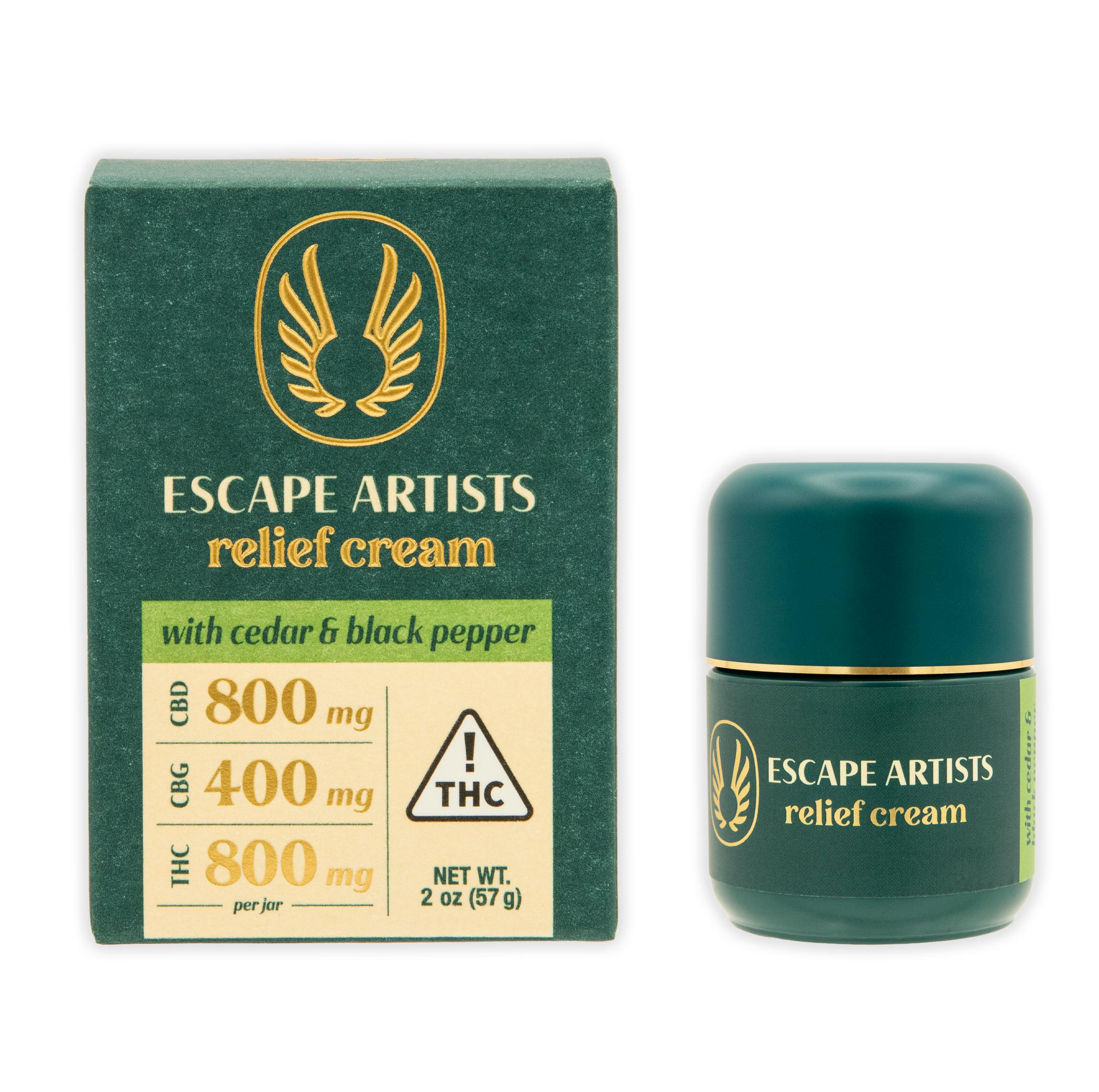 Photograph of product: ESCAPE ARTISTS CEDAR & BLACK PEPPER 2:2:1 RELIEF CREAM [800MG TH-oui: 800MG CBD: 400MG CBG]