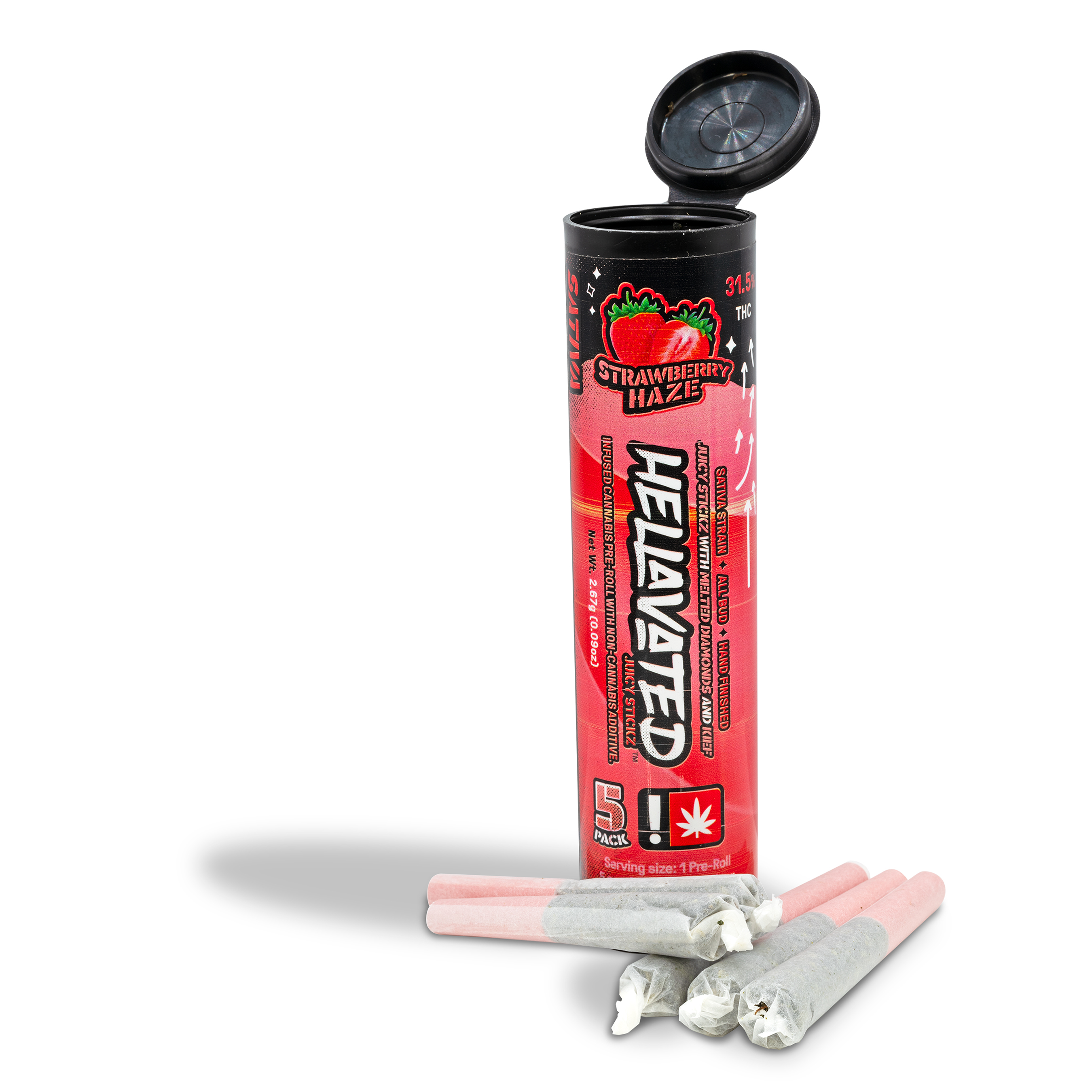 Photograph of product: Hellavated - Strawberry Haze Infused + Flavored Pre-Roll 5pk - 2.67g
